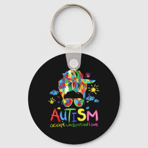 Brushstroke Autism Awareness Accept Kärlek Messy B Nyckelring