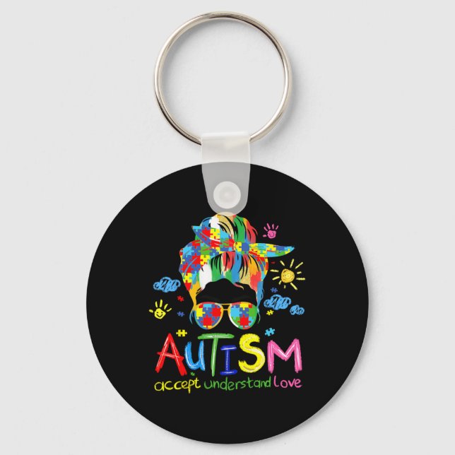 Brushstroke Autism Awareness Accept Kärlek Messy B Nyckelring (Framsida)