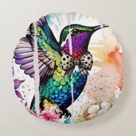 Brushstroke Bird Art Rund Kudde