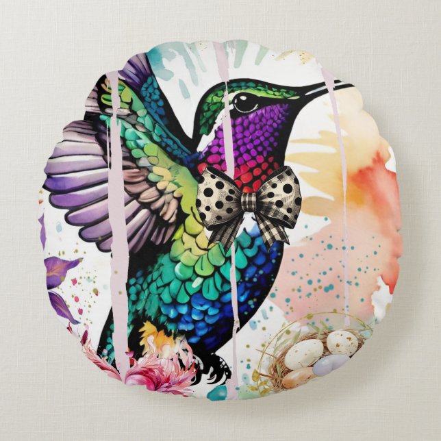 Brushstroke Bird Art Rund Kudde (Framsidan)