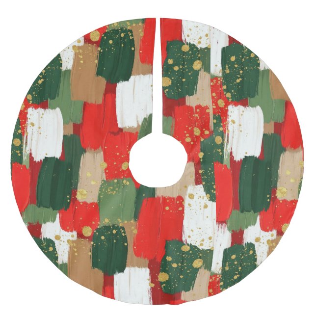 Brushstroke Cheer in Red, Green & Gold Julgransmatta Borstad Polyester (Framsidan)