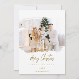 Brushstroke Christmas Golden Snowflakes Photo Julkort