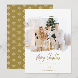 Brushstroke Christmas Golden Snowflakes Photo Julkort