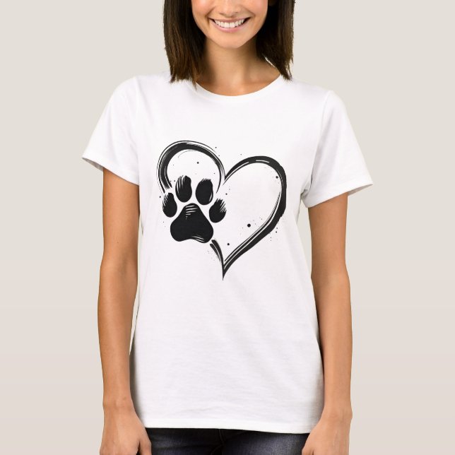 Brushstroke Heart Paw Skriv ut kvinnors T-Shirt (Framsida)