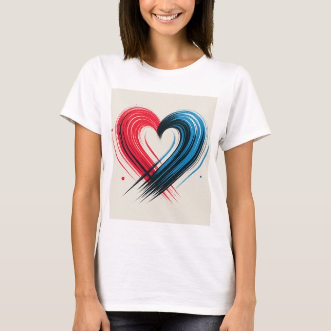Brushstroke Heart - Red & Blue Artistic Kärlek T-S T Shirt (Framsida)