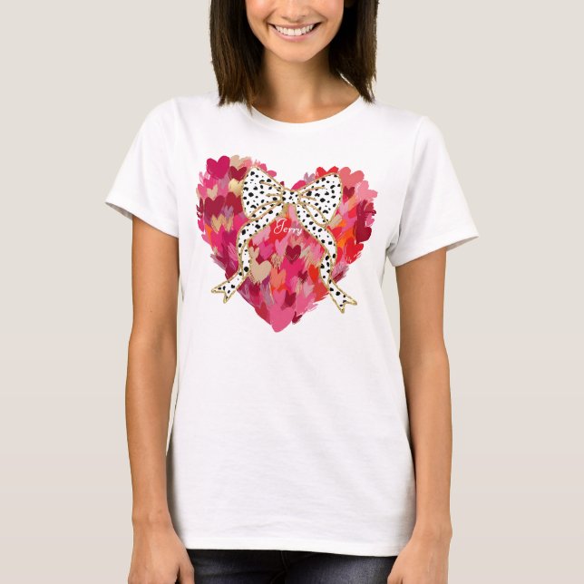 Brushstroke Hearts och Dalmatien Bow T Shirt (Framsida)