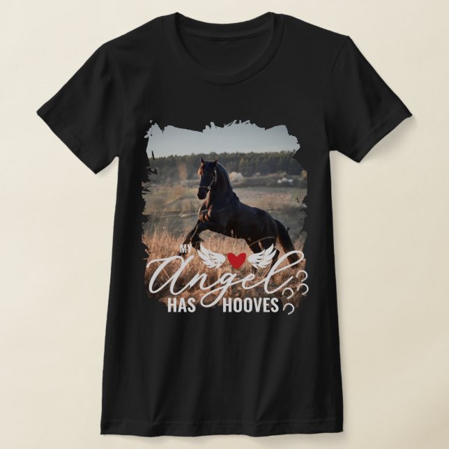 Brushstroke Photo Angel har Hooves Horse Memorial T Shirt (Laydown)