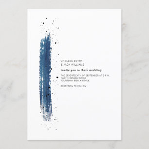 Brushstroke Speckle Blue Minimalist Modern Bröllop Inbjudningar