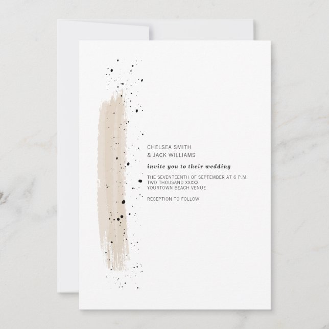 Brushstroke Speckle Rosa Minimalist Modern Bröllop Inbjudningar (Framsida)
