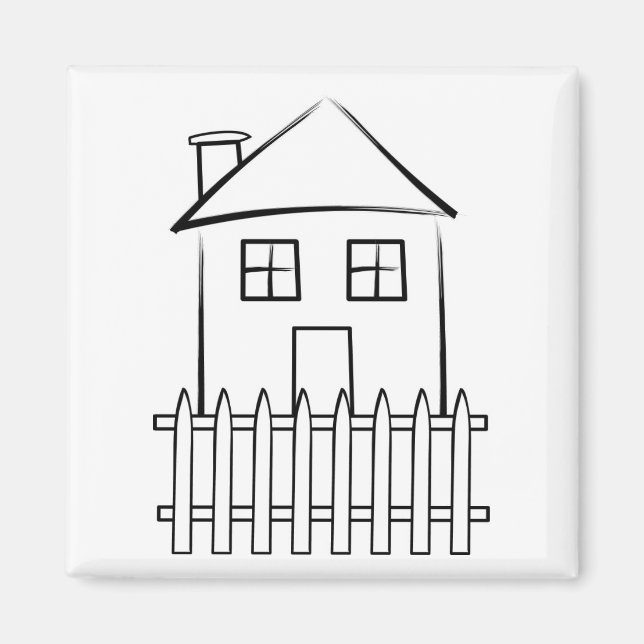 Brushstroke White Picket Fence House Magnet (Framsidan)