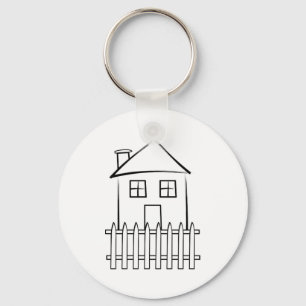 Brushstroke White Picket Fence House Nyckelring
