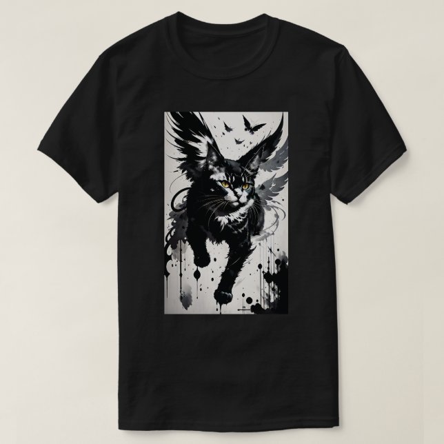 Brushstroke Winged Cat T Shirt (Design framsida)