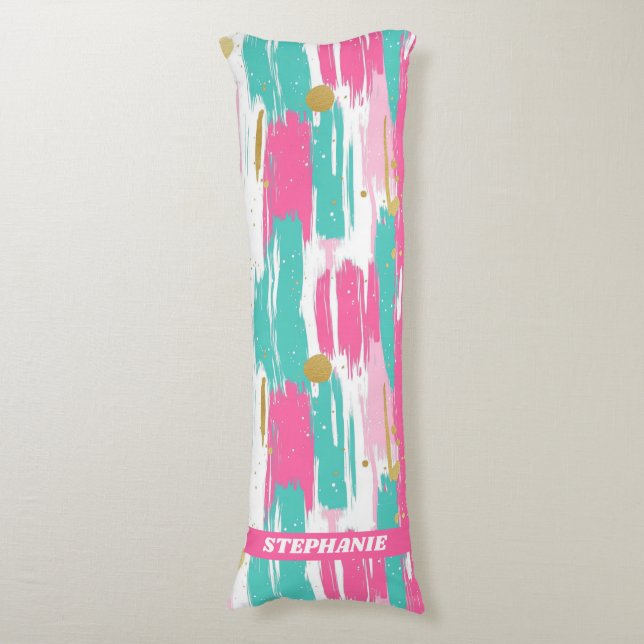 Brushstrokes för Abstrakten Mint, Rosa, White & Gu Kroppskudde (Framsidan Vertikal)