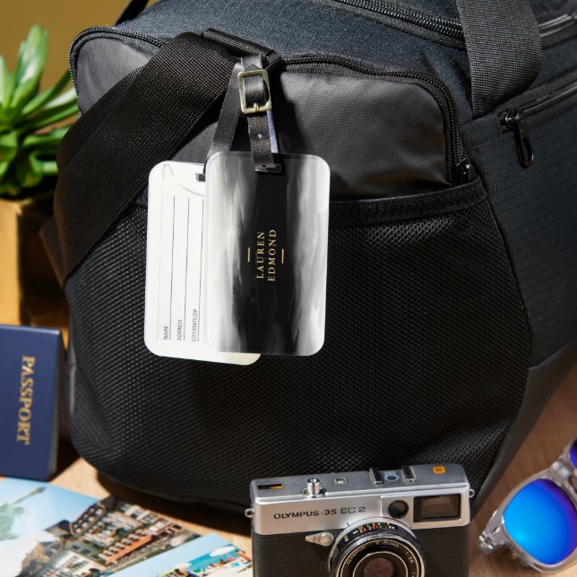 Brushstrokes för chic Guld och Abstrakt Black Bläc Bagagebricka (Framsida & Baksida)