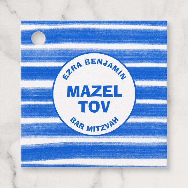 Brushstrokes Rand Blue Anpassningsbar Pub Bat mitz Gåvor Etiketter (Framsida)