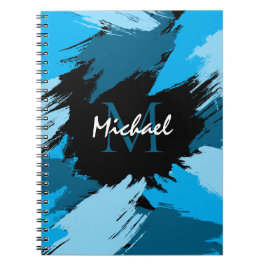 Brushstrokes skuggor av blå namn med monogram anteckningsbok