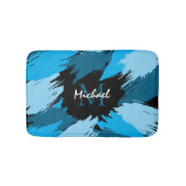 Brushstrokes skuggor av blå namn med monogram badrumsmatta