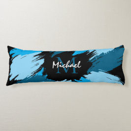 Brushstrokes skuggor av blå namn med monogram kroppskudde