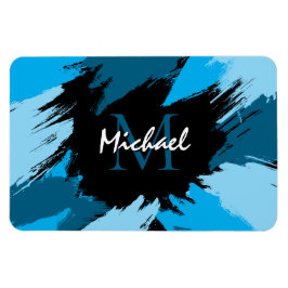 Brushstrokes skuggor av blå namn med monogram magnet