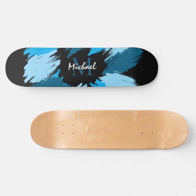Brushstrokes skuggor av blå namn med monogram mini skateboard bräda 18,5 cm (Horz)