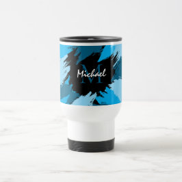 Brushstrokes skuggor av blå namn med monogram resemugg