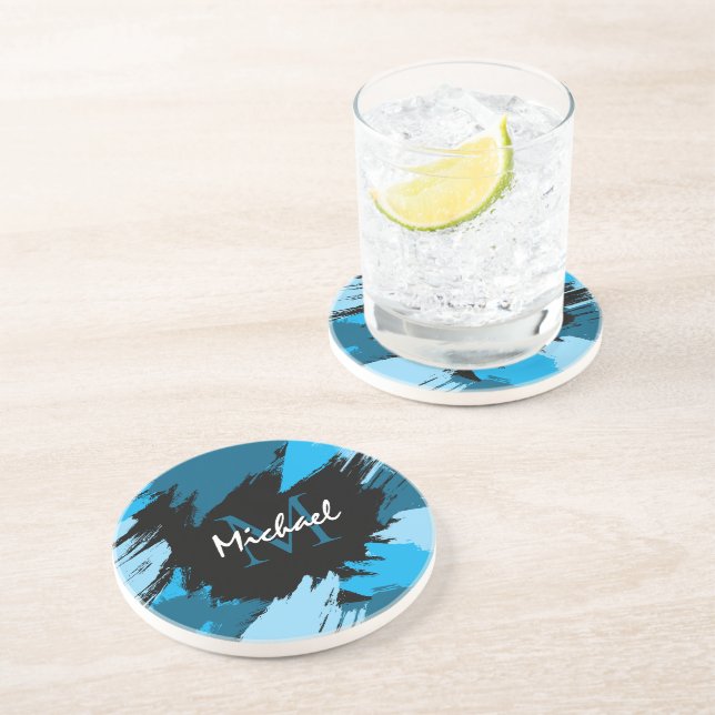 Brushstrokes skuggor av blå namn med monogram underlägg (Sidan)