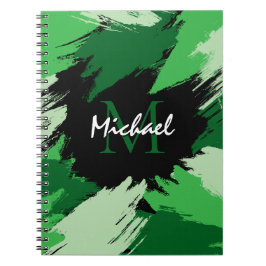 Brushstrokes skuggor av grönt namn med monogram anteckningsbok