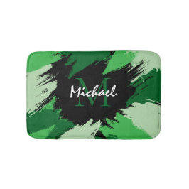 Brushstrokes skuggor av grönt namn med monogram badrumsmatta