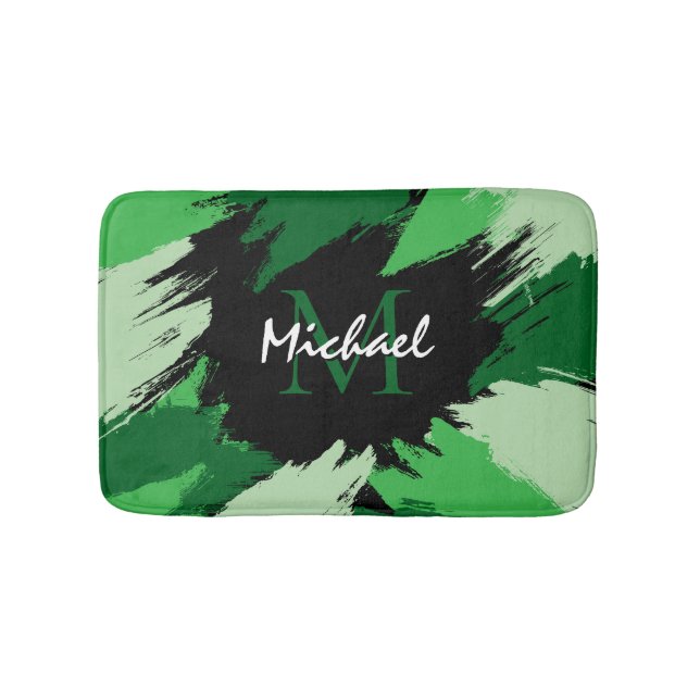 Brushstrokes skuggor av grönt namn med monogram badrumsmatta (Framsidan)
