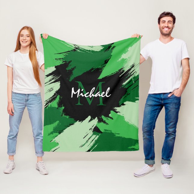 Brushstrokes skuggor av grönt namn med monogram fleecefilt (På plats)