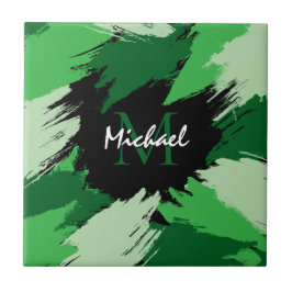 Brushstrokes skuggor av grönt namn med monogram kakelplatta