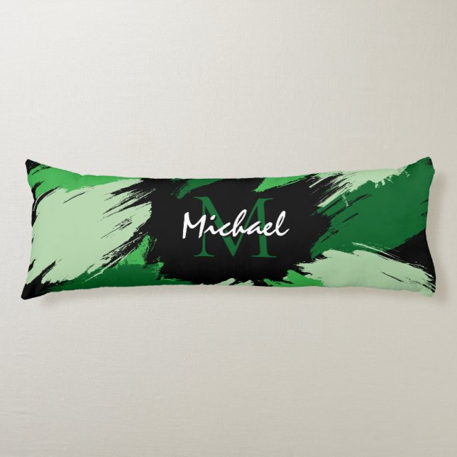 Brushstrokes skuggor av grönt namn med monogram kroppskudde (Framsidan)