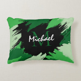 Brushstrokes skuggor av grönt namn med monogram prydnadskudde