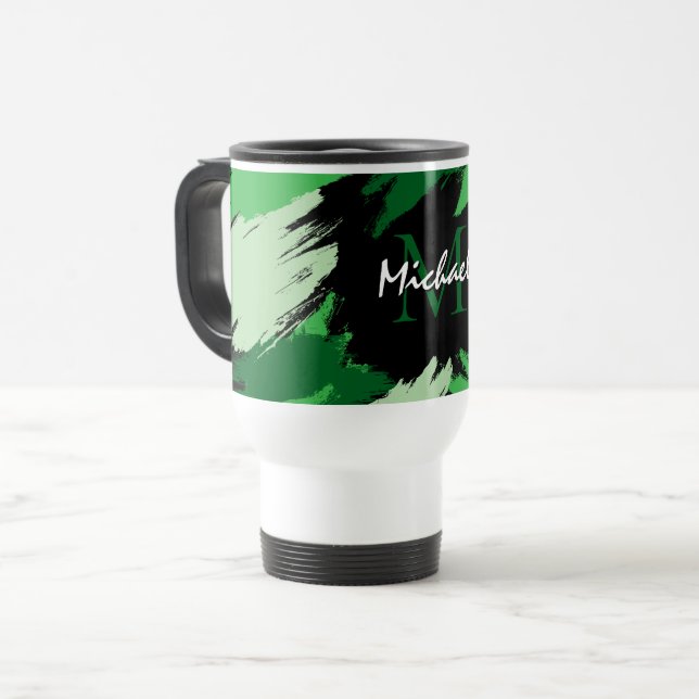 Brushstrokes skuggor av grönt namn med monogram resemugg (Framsida vänster)