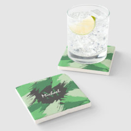 Brushstrokes skuggor av grönt namn med monogram stenunderlägg