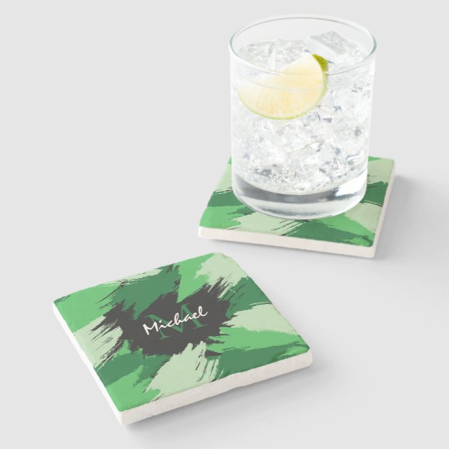 Brushstrokes skuggor av grönt namn med monogram stenunderlägg (Sidan)