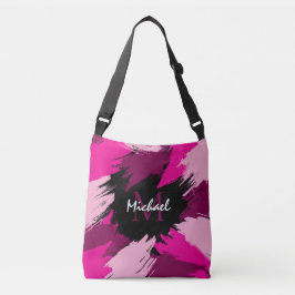 Brushstrokes-skuggor av shock rosa med monogram axelväska