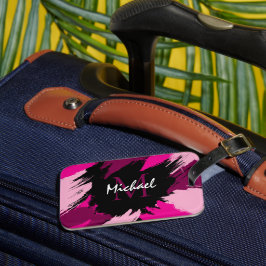 Brushstrokes-skuggor av shock rosa med monogram bagagebricka