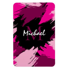 Brushstrokes-skuggor av shock rosa med monogram magnet