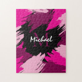 Brushstrokes-skuggor av shock rosa med monogram pussel