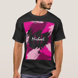 Brushstrokes-skuggor av shock rosa med monogram t shirt