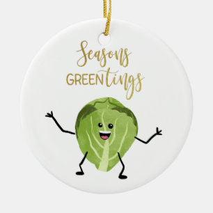 Brussel sprout rolig julhälsning grönt julgransprydnad keramik