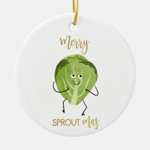 Brussel sprout rolig julhälsning grönt julgransprydnad keramik