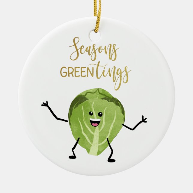 Brussel sprout, roligt julklapp hälsningar grönt julgransprydnad keramik (Framsidan)