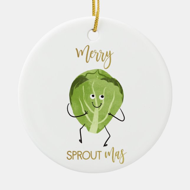 Brussel sprout, roligt julklapp hälsningar grönt julgransprydnad keramik (Framsidan)