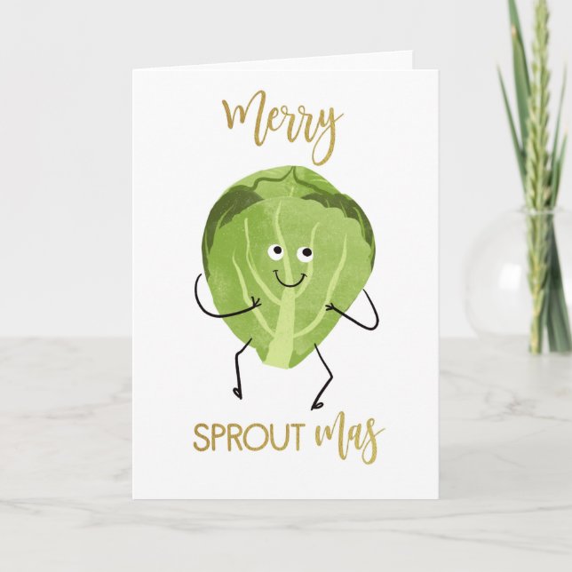 Brussel sprout, roligt julklapp hälsningar grönt kort (Framsida)