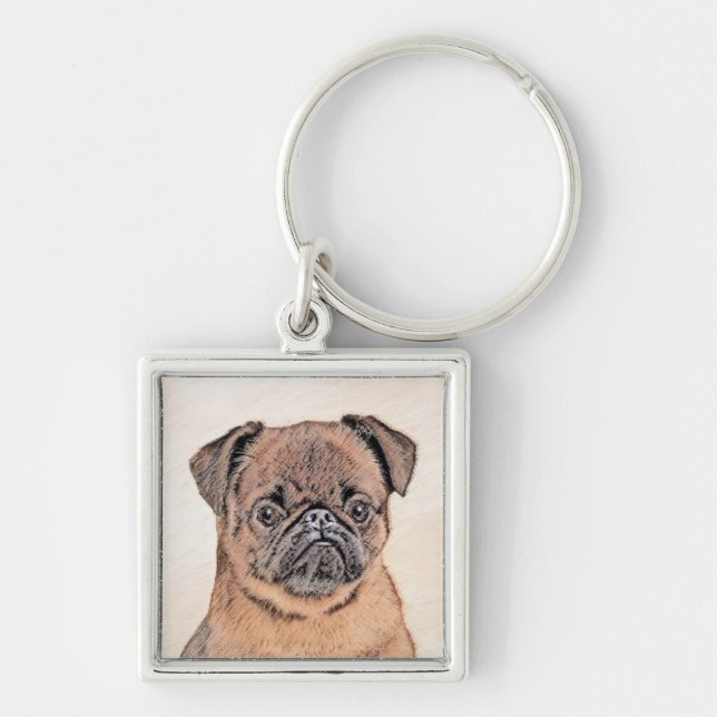 Brussel, utjämnad målning Original Hund Art Fyrkantig Silverfärgad Nyckelring (Framsidan)
