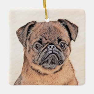 Brussel, utjämnad målning Original Hund Art Julgransprydnad Keramik