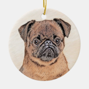 Brussel, utjämnad målning Original Hund Art Julgransprydnad Keramik