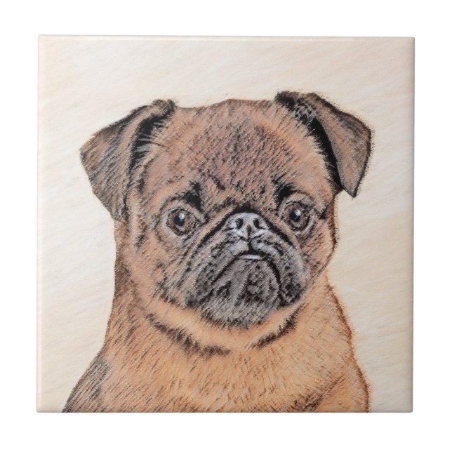 Brussel, utjämnad målning Original Hund Art Kakelplatta (Framsidan)